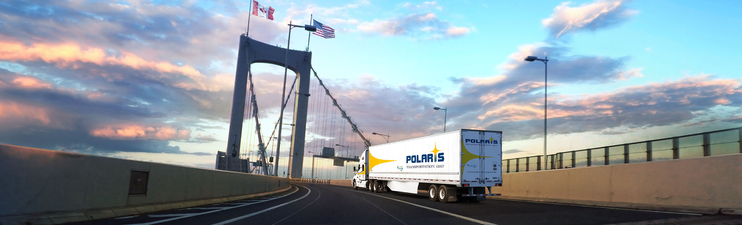 Polaris semi-trailer driving on international Canada/U.S. bridge